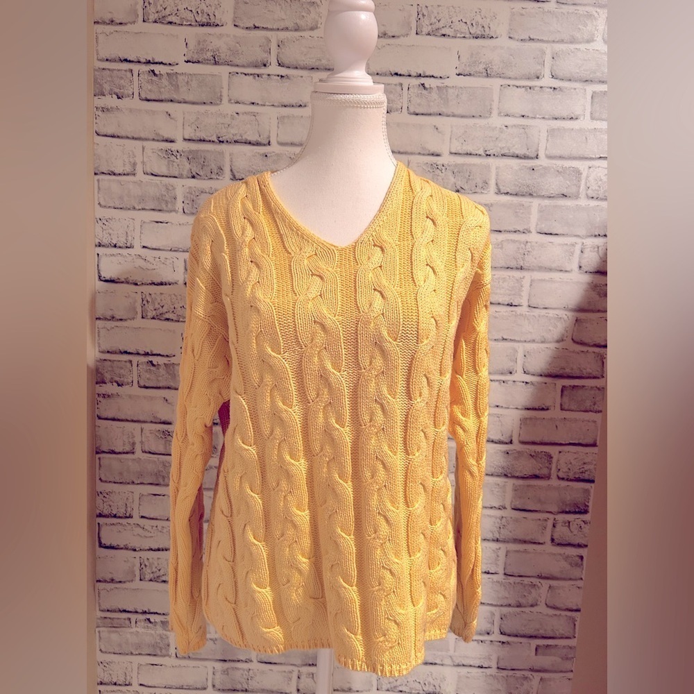 Women’s Eddie Bauer Cable Knit V-Neck  Sweater in pale yellow​​​​